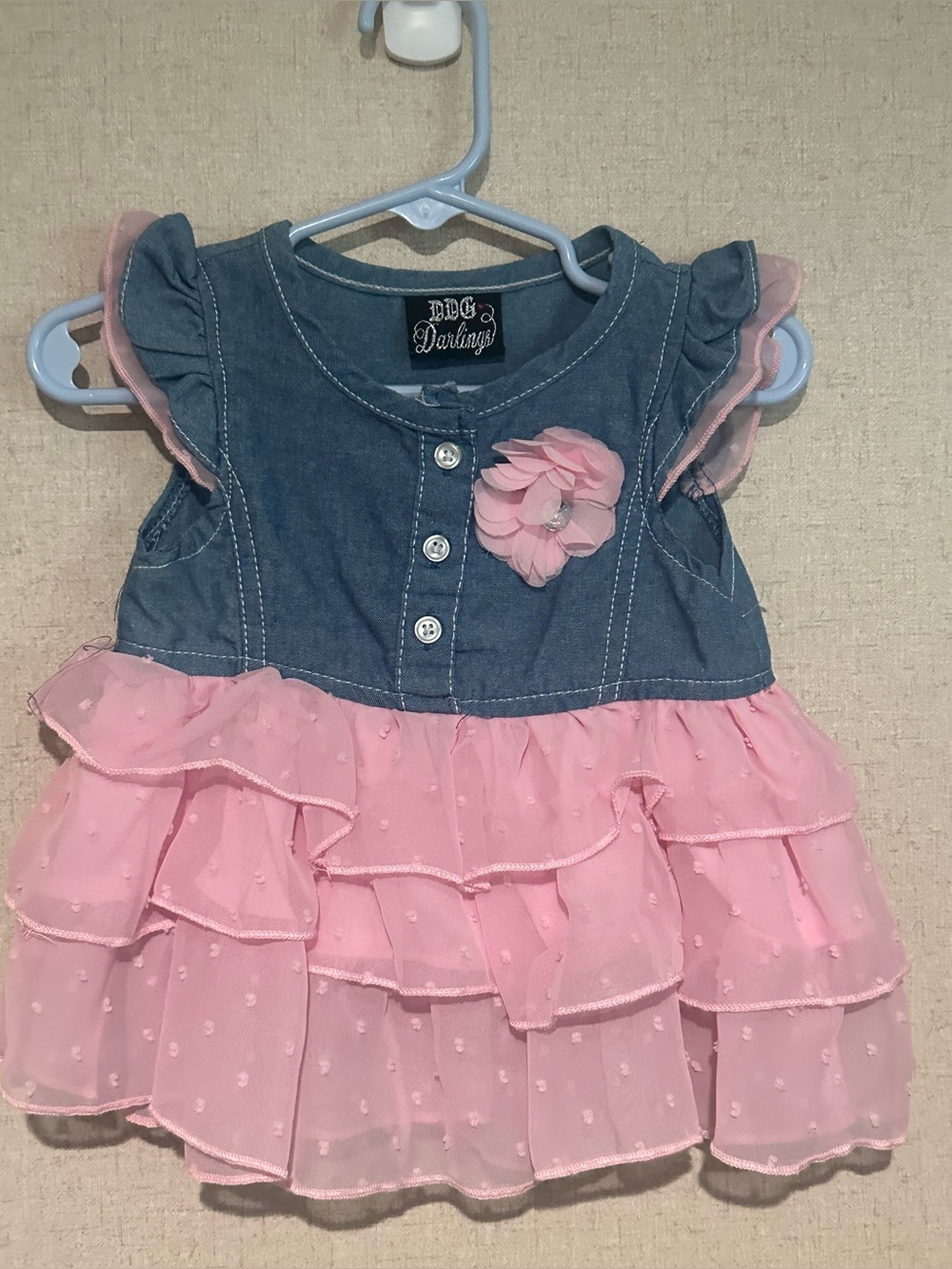 DDG Darlings 24M Pink & Denim Ruffle Baby Dress
